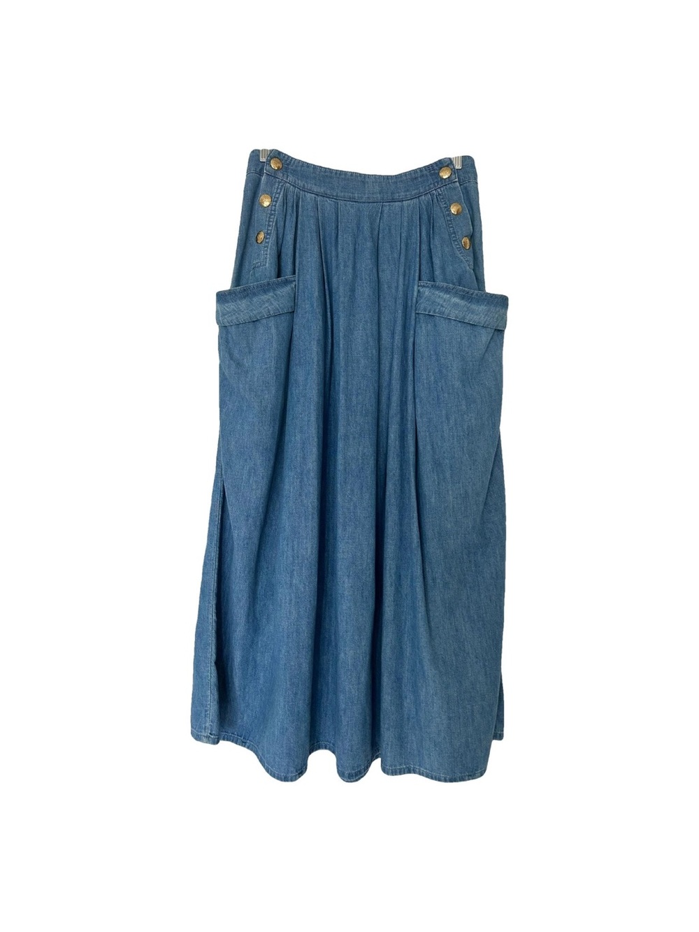 Celine Blue Denim Maxi Skirt with Front Pockets. Long 24cm, width 32cm.